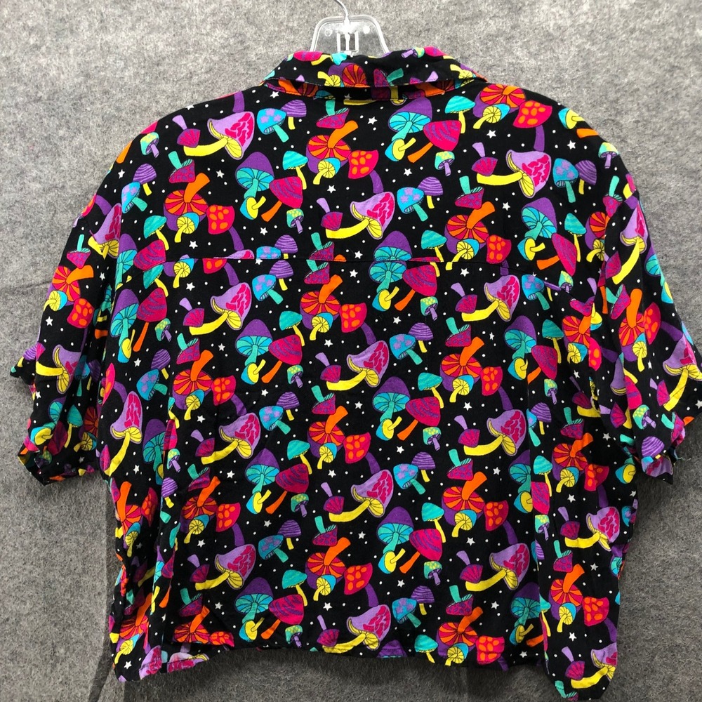 A-Lab Mushroom Print Cropped Button Up Shirt Womens L Psychedelic Colorful Boxy - Picture 2 of 10